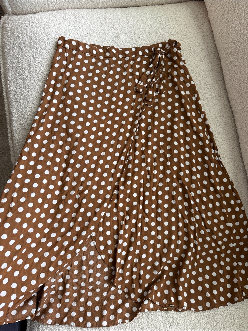 Mango Brown and White Polka Dot Wrap Maxi Skirt Size L